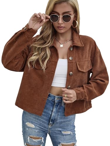 GORGLITTER Cordjacke Damen Braun Herbstjacke Elegant Hemdjacke Mit Knöpfen Winterjacke Übergangsjacke Mit Taschen Blusenjacke Braun XS GORGLITTER Cordjacke Damen Braun Herbstjacke Elegant Hemdjacke Mit Knöpfen Winterjacke Übergangsjacke Mit Taschen Blusenjacke Braun XS von GORGLITTER