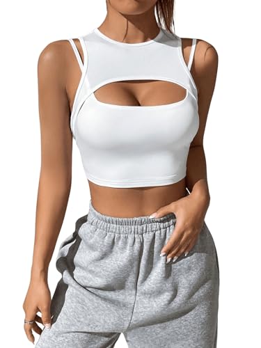 GORGLITTER Crop Tank Top Damen Y2k Cut Out Top Bauchfreie Tops Mit Ausschnitt Sexy Top Ärmellos Tanktops Spaghettiträger-Weiß S von GORGLITTER