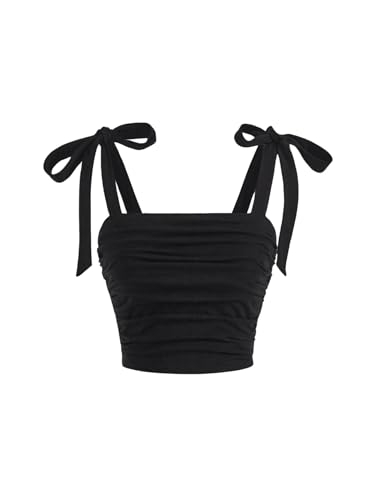 GORGLITTER Crop Top Damen Träger Tops Y2k Oberteil mit Knoten Coquette Partytop Bauchfrei Festival Outfit Schwarz S von GORGLITTER
