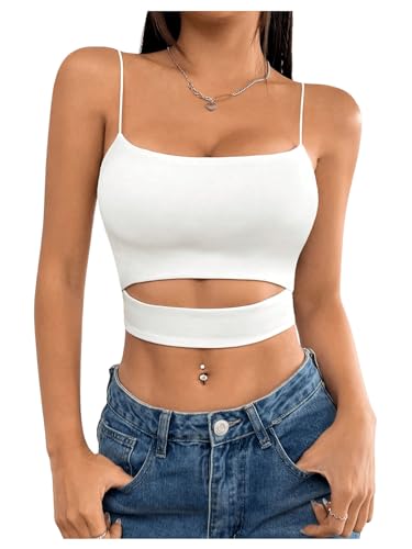 GORGLITTER Crop Top Mit Cut Out Damen Sexy Cami Sehr Kurz Sommer Mit Ausschnitt Bauchfreie Tops Weiß XS GORGLITTER Crop Top Mit Cut Out Damen Sexy Cami Sehr Kurz Sommer Mit Ausschnitt Bauchfreie Tops Weiß XS von GORGLITTER