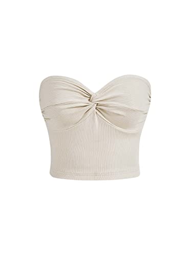 GORGLITTER Crop Top Mit Twist Tube Top Damen Y2k Bauchfreie Tops Sommer Trägerloses Top Rippenstrick Top Beige L von GORGLITTER