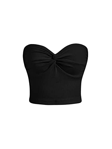 GORGLITTER Crop Top Mit Twist Tube Top Damen Y2k Bauchfreie Tops Sommer Trägerloses Top Rippenstrick Top Schwarz L von GORGLITTER