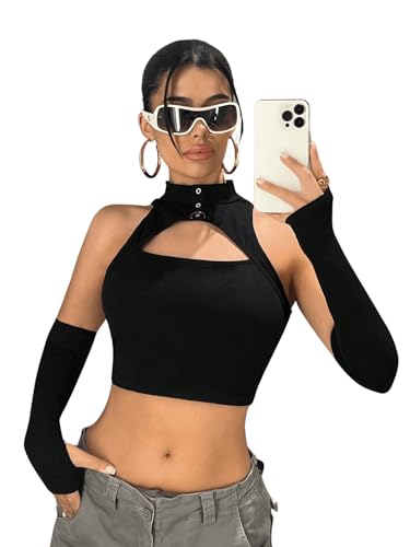 GORGLITTER Crop Tops Damen Cut Out Top Mit Ausschnitt Y2k Tank Top Sexy Bauchfreie Oberteile Ring-Schwarz S von GORGLITTER