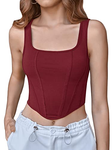 GORGLITTER Damen Sommer Crop Top Mit U-Ausschnitt - Bauchfreies Oberteil Y2k 90s Tank Top - Basic Bordeaux L von GORGLITTER