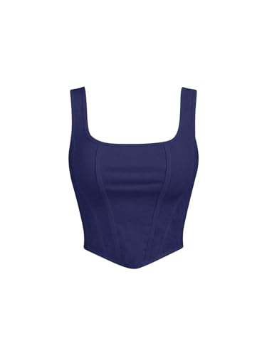GORGLITTER Crop Tops Damen Sommer Bauchfreies Oberteil Y2k Crop Top 90s Crop Tank Top Mit U Ausschnitt Basic Top Dunkelblau S von GORGLITTER