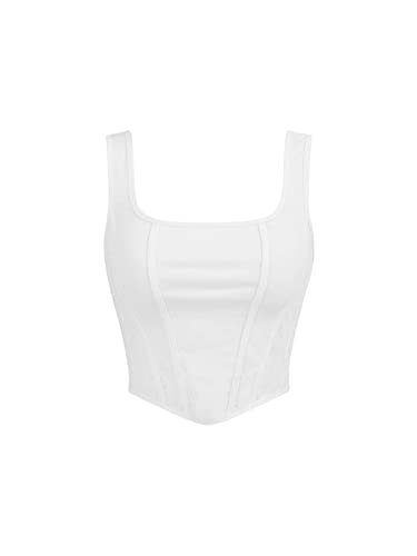 GORGLITTER Bauchfreies Crop Top Damen Sommer Y2k 90s Mit U-Ausschnitt Basic Oberteil Weiß M von GORGLITTER