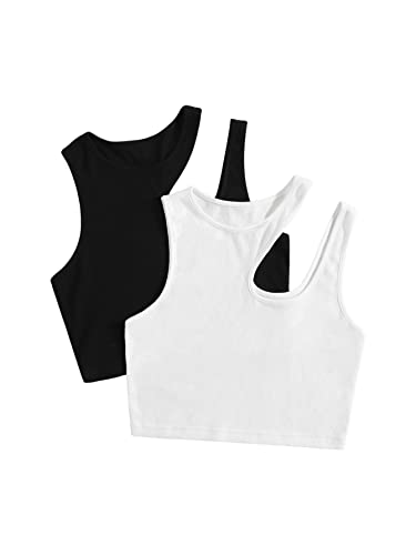 GORGLITTER Damen 2 Stücke Tank Top Out Outs Crop Top Bauchfrei Oberteile Rippenstrick Basic Cropped Shirts Schwarz und Weiss M von GORGLITTER