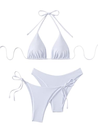 GORGLITTER Damen 3 Stück Bikini Sets Neckholder Bikini-Sets Swimwear Dreiteilige Swimsuits Triangle Rückenfrei Bikinis Bikinihose mit Schleifen Weiß M GORGLITTER Damen 3 Stück Bikini Sets Neckholder Bikini-Sets Swimwear Dreiteilige Swimsuits Triangle Rückenfrei Bikinis Bikinihose mit Schleifen Weiß M von GORGLITTER