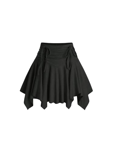 GORGLITTER Damen A-Linie Rock Kurz Faltenrock Elastische Taille Röcke Elegant Sommerrock mit Rüschendesign Schwarz L von GORGLITTER