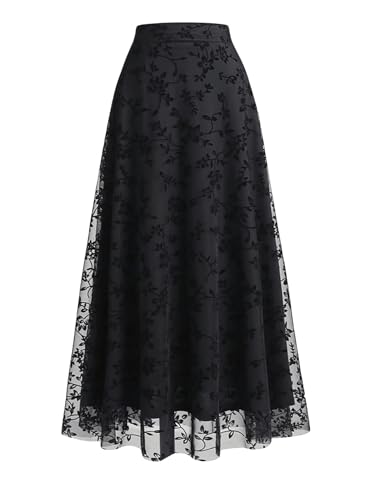 GORGLITTER Damen A Linie Röcke Elegant Sommerrock Hohe Taille Rock Langer Rock Rockabilly Vintage Elegant Skaterrock Schwarz M von GORGLITTER