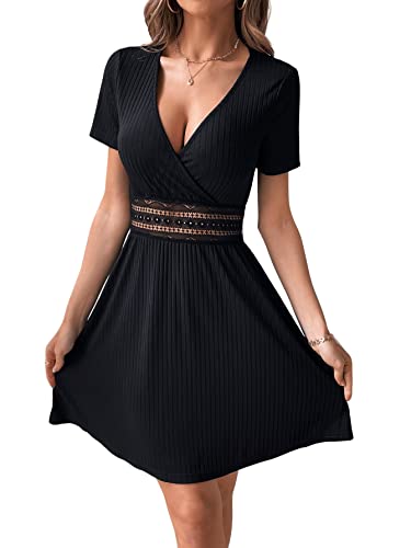 GORGLITTER Damen A-Linie Sommerkleid V-Ausschnitt Skaterkleid Elegant Freizeitkleid Shortkleid mit Spitzen Schwarz M GORGLITTER Damen A-Linie Sommerkleid V-Ausschnitt Skaterkleid Elegant Freizeitkleid Shortkleid mit Spitzen Schwarz M von GORGLITTER