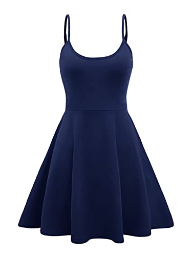 GORGLITTER Damen Ärmellos Kleid Camisole Minikleider A Linie Sommerkleid Elegant Faltenkleid Skaterkleid Marineblau XS von GORGLITTER