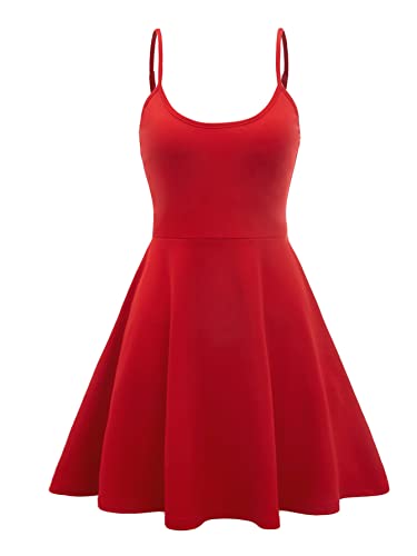 GORGLITTER Damen Ärmellos Kleid Camisole Minikleider A Linie Sommerkleid Elegant Faltenkleid Skaterkleid Rot L von GORGLITTER