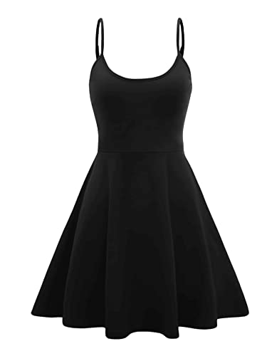 GORGLITTER Damen Ärmellos Kleid Camisole Minikleider A Linie Sommerkleid Elegant Faltenkleid Skaterkleid Schwarz L von GORGLITTER