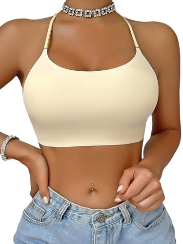 GORGLITTER Damen BH Rückenfreie Bralettes Neckholder Unterwäsche Nahtloser Top Bügelloser Bustier Bequem Bra Klassische BHS Schlaf Büstenhalter Aprikosenfarben L von GORGLITTER