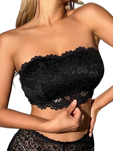 GORGLITTER Damen-BHS BH Damen Ohne Bügel Trägerloser Unterwäsche Spitze Bandeau Damen ohne Träger Strapless Bra Push Up Schwarz M von GORGLITTER