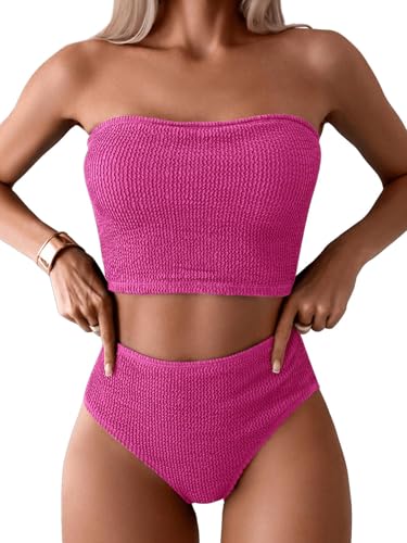 GORGLITTER Damen Badeanzug 2 Teile Bikini Set Sommer Bandeau Top Strandmode Hohe Taille Badeanzüge Schwimmsuit Bademode Heißes Pink XL GORGLITTER Damen Badeanzug 2 Teile Bikini Set Sommer Bandeau Top Strandmode Hohe Taille Badeanzüge Schwimmsuit Bademode Heißes Pink XL von GORGLITTER