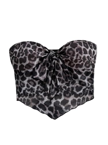 GORGLITTER Damen Bandeau Top Leopardenmuster Tube Tops Trägerloses Oberteil Bauchfreie Sommertops Schulterfreie Partytops Rückenfreies Casualtop Schwarz L von GORGLITTER