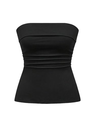 GORGLITTER Damen Bandeau Top Trägerloses Sommertop Ärmellose Oberteile mit Schlitz Schulterfreie Tube Tops Gerafft Rückenfreies Partytop Schwarz XS GORGLITTER Damen Bandeau Top Trägerloses Sommertop Ärmellose Oberteile mit Schlitz Schulterfreie Tube Tops Gerafft Rückenfreies Partytop Schwarz XS von GORGLITTER