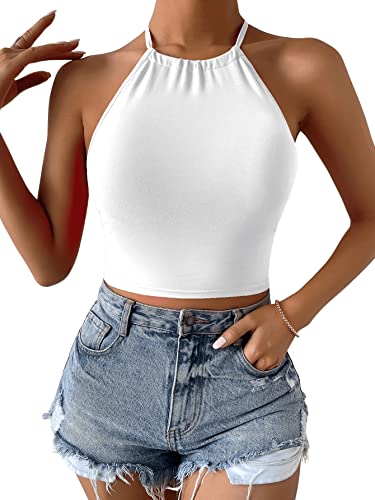 GORGLITTER Damen Bauchfreies Top Crop Trägertop Camisole mit Criss-Cross Weiß S von GORGLITTER