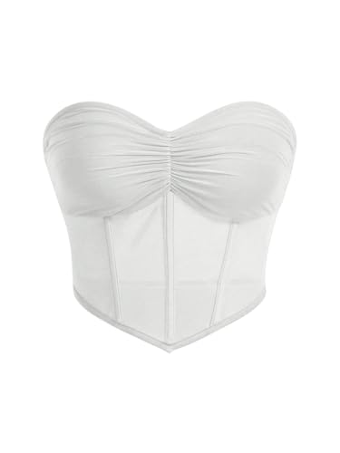 GORGLITTER Damen Bauchweg Tube Top Mesh Trägerlose Tops Asymmetrisch Schulterfrei Korsett Top mit Durchsichtiges Netz Weiß L GORGLITTER Damen Bauchweg Tube Top Mesh Trägerlose Tops Asymmetrisch Schulterfrei Korsett Top mit Durchsichtiges Netz Weiß L von GORGLITTER