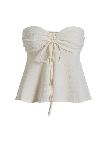 GORGLITTER Damen Bauchweg Tube Top Trägerloses Top Schulterfrei Sommer Tops mit Schnürung vorne Aprikosenfarben M von GORGLITTER