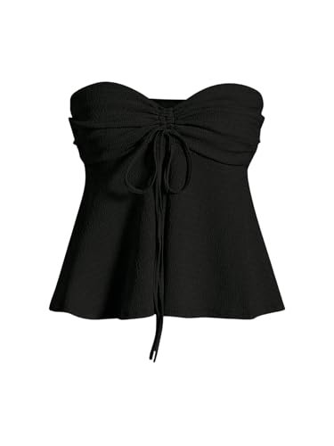 GORGLITTER Damen Bauchweg Tube Top Trägerloses Top Schulterfrei Sommer Tops mit Schnürung vorne Schwarz XS GORGLITTER Damen Bauchweg Tube Top Trägerloses Top Schulterfrei Sommer Tops mit Schnürung vorne Schwarz XS von GORGLITTER