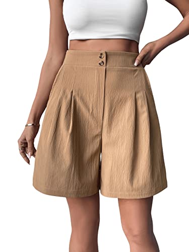 GORGLITTER Damen Bermuda Shorts Sommershort Breites Bein Kurze Hose Hotpants Lässige Short mit Taschen Khaki L von GORGLITTER