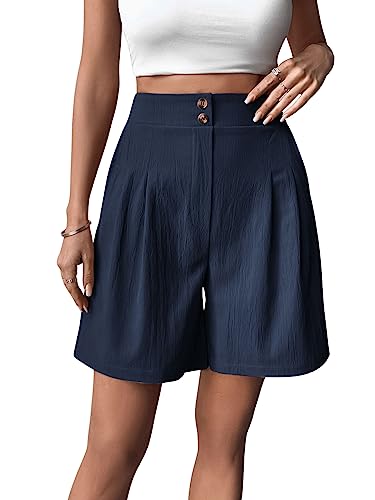 GORGLITTER Damen Bermuda Shorts Sommershort Breites Bein Kurze Hose Hotpants Lässige Short mit Taschen Marineblau L von GORGLITTER