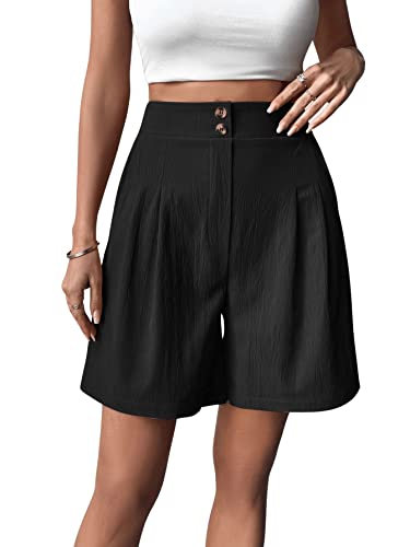 GORGLITTER Damen Bermuda Shorts Sommershort Breites Bein Kurze Hose Hotpants Lässige Short mit Taschen Schwarz L von GORGLITTER