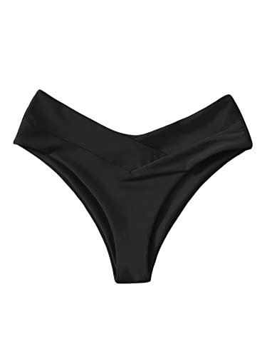 GORGLITTER Damen Bikini Höschen Bikinihose Hight Waist Bikini Slip Unterteil Bikini Bademode Bottom Schwarz L von GORGLITTER