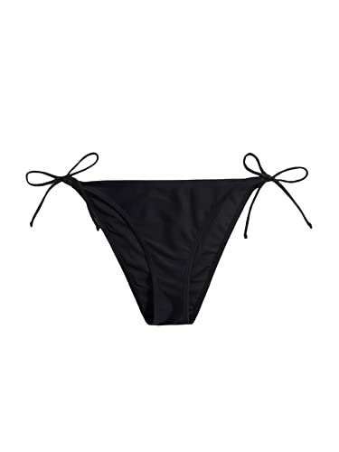 GORGLITTER Damen Bikini Höschen mit seitlichem Band Bade Tangas Bikinislip Badeunterteil Bikinihose Schwarz M von GORGLITTER