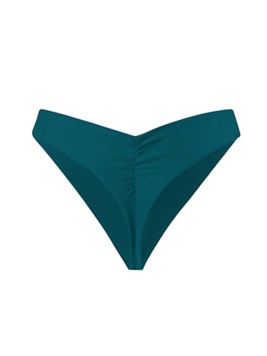 GORGLITTER Damen Bikini-Hose Basic Tangas mit Falten Sommer Bikinihose Gerafft Bikini Tanga Elegant Bikinis Unterteil Urlaubsoutfit Dunkelgrün XL von GORGLITTER