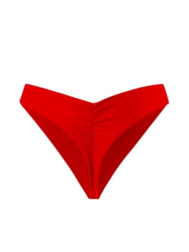 GORGLITTER Damen Bikini-Hose Basic Tangas mit Falten Sommer Bikinihose Gerafft Bikini Tanga Elegant Bikinis Unterteil Urlaubsoutfit Rot XL von GORGLITTER