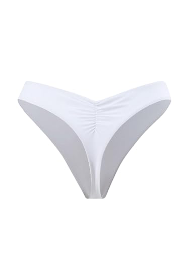 GORGLITTER Damen Bikini-Hose Basic Tangas mit Falten Sommer Bikinihose Gerafft Bikini Tanga Elegant Bikinis Unterteil Urlaubsoutfit Weiß L von GORGLITTER
