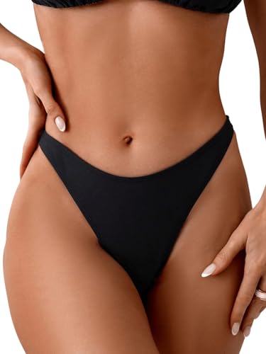 GORGLITTER Damen Bikini-Hose Einfarbig Bikini Tangas Basic Bikiniunterteil High Waist Bikinihosen Urlaubsoutfit Strandoutfit Schwarz XS von GORGLITTER