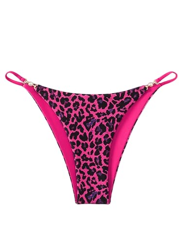 GORGLITTER Damen Bikini-Hose Leopardenmuster Bikini Tangas High Waist Bikinihosen Bikiniunterteil Bikinibottom Bikinislip Strand Outfits Bademode Heißes Pink S von GORGLITTER