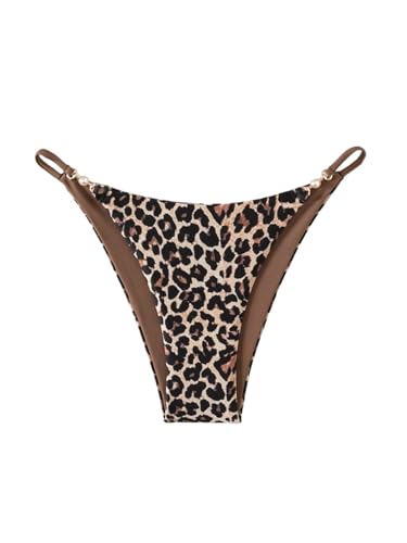 GORGLITTER Damen Bikini-Hose Leopardenmuster Bikini Tangas High Waist Bikinihosen Bikiniunterteil Bikinibottom Bikinislip Strand Outfits Bademode Leo L von GORGLITTER