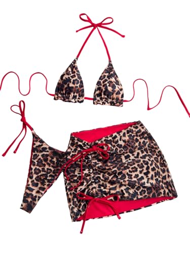 GORGLITTER Damen Bikini Set 3 Teiliger Leopardenmuster Bikini-Sets mit Cover Up Rock Triangle Tangas Badeanzug Hohe Taille Bademode Swimsuit Leo M GORGLITTER Damen Bikini Set 3 Teiliger Leopardenmuster Bikini-Sets mit Cover Up Rock Triangle Tangas Badeanzug Hohe Taille Bademode Swimsuit Leo M von GORGLITTER