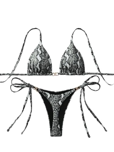 GORGLITTER Damen Bikini Set Triangle Bikinis Böhmisch Badeanzug Bademode Strandbikini Hohe Taille 2 Teilige Swimsuits Strand Outfits Schwarz und Weiß M von GORGLITTER