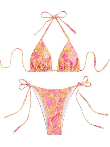GORGLITTER Damen Bikini Set Boho Bikinis Neckholder Swimsuits Triangel Bikinitop Hohe Taille Tangas Zweiteiler Badeanzug Geblümt Strandmode Bademode Rosa XS GORGLITTER Damen Bikini Set Boho Bikinis Neckholder Swimsuits Triangel Bikinitop Hohe Taille Tangas Zweiteiler Badeanzug Geblümt Strandmode Bademode Rosa XS von GORGLITTER