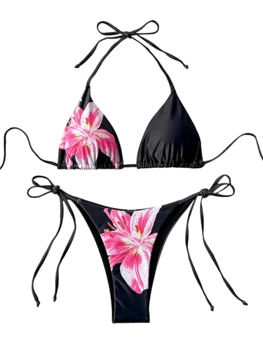 GORGLITTER Damen Bikini-Set Boho Blumenmuster Bikini Sets Neckholder Swimsuits Triangle Bikinis Zweiteilige Badeanzug Hohe Taille Strandanzug Bademode Schwarz L GORGLITTER Damen Bikini-Set Boho Blumenmuster Bikini Sets Neckholder Swimsuits Triangle Bikinis Zweiteilige Badeanzug Hohe Taille Strandanzug Bademode Schwarz L von GORGLITTER