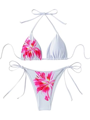 GORGLITTER Damen Bikini-Set Boho Blumenmuster Bikini Sets Neckholder Swimsuits Triangle Bikinis Zweiteilige Badeanzug Hohe Taille Strandanzug Bademode Weiß M GORGLITTER Damen Bikini-Set Boho Blumenmuster Bikini Sets Neckholder Swimsuits Triangle Bikinis Zweiteilige Badeanzug Hohe Taille Strandanzug Bademode Weiß M von GORGLITTER