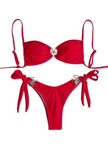 GORGLITTER Damen Bikini-Set Elegant Bikinis Zweiteiler Badeanzug Spaghettiträger Bikinitop Boho Swimsuits Strand Schwimmanzug Strandmode Bademode Rot S GORGLITTER Damen Bikini-Set Elegant Bikinis Zweiteiler Badeanzug Spaghettiträger Bikinitop Boho Swimsuits Strand Schwimmanzug Strandmode Bademode Rot S von GORGLITTER