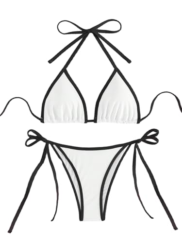GORGLITTER Damen Bikini Set Farbblock Bikini-Set Neckholder Bikinis 2 Teiler Badeanzug Hohe Taille Swimsuits Strandoutfit Bademode Weiß XS GORGLITTER Damen Bikini Set Farbblock Bikini-Set Neckholder Bikinis 2 Teiler Badeanzug Hohe Taille Swimsuits Strandoutfit Bademode Weiß XS von GORGLITTER