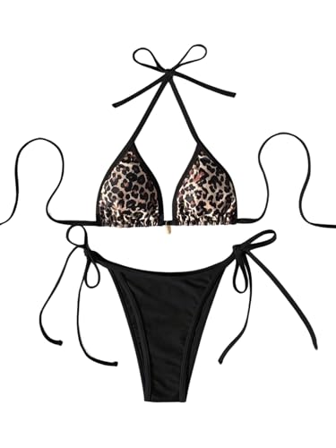 GORGLITTER Damen Bikini-Set Leopardenmuster Bikini Set Neckholder Bikinis Zweiteiliger Badeanzug Farbblock Tanga Triangle Swimsuits Strandmode Bademode Schwarz S GORGLITTER Damen Bikini-Set Leopardenmuster Bikini Set Neckholder Bikinis Zweiteiliger Badeanzug Farbblock Tanga Triangle Swimsuits Strandmode Bademode Schwarz S von GORGLITTER