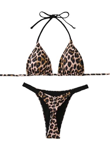 GORGLITTER Damen Bikini-Set Necholder Triangle Bikini Set Leopard Muster Y2K Badeanzug Hohe Taille Tangas Zweiteiler Swimsuits Strand Outfits Bademode Leo Schwarz L GORGLITTER Damen Bikini-Set Necholder Triangle Bikini Set Leopard Muster Y2K Badeanzug Hohe Taille Tangas Zweiteiler Swimsuits Strand Outfits Bademode Leo Schwarz L von GORGLITTER