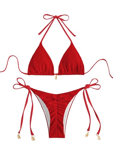 GORGLITTER Damen Bikini Set Neckholder Bikinis Zweiteiler Bikini-Set mit Triangle Bikini-Oberteil und Hohe Taille Bikini-Tanga Elegante Badeanzug Bademode Rot M GORGLITTER Damen Bikini Set Neckholder Bikinis Zweiteiler Bikini-Set mit Triangle Bikini-Oberteil und Hohe Taille Bikini-Tanga Elegante Badeanzug Bademode Rot M von GORGLITTER