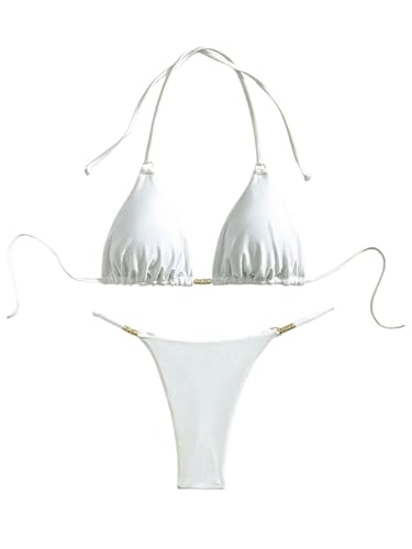 GORGLITTER Damen Bikini Set Sommer Triangle Badeanzug Neckholder Bikini-Set Brazilian Bademode Einfarbig Strandanzug Weiß XS GORGLITTER Damen Bikini Set Sommer Triangle Badeanzug Neckholder Bikini-Set Brazilian Bademode Einfarbig Strandanzug Weiß XS von GORGLITTER