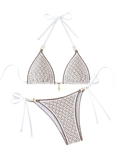 GORGLITTER Damen Bikini Set Triangel Bikinis Neckholder Swimsuit Zweiteiliger Badeanzug Hohe Taille Bikinislip Boho Schwimmanzug Strandmode Bademode Kaffeebraun XL von GORGLITTER